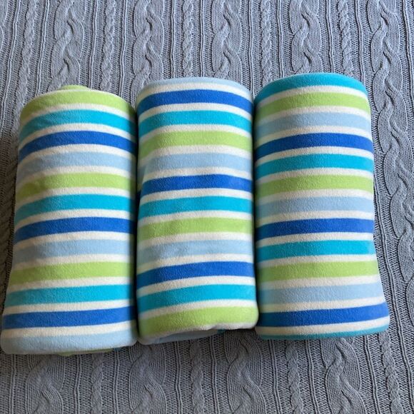 Baby Boy Kids Bundle 3 Striped Sherpa Blankets - Picture 8 of 9